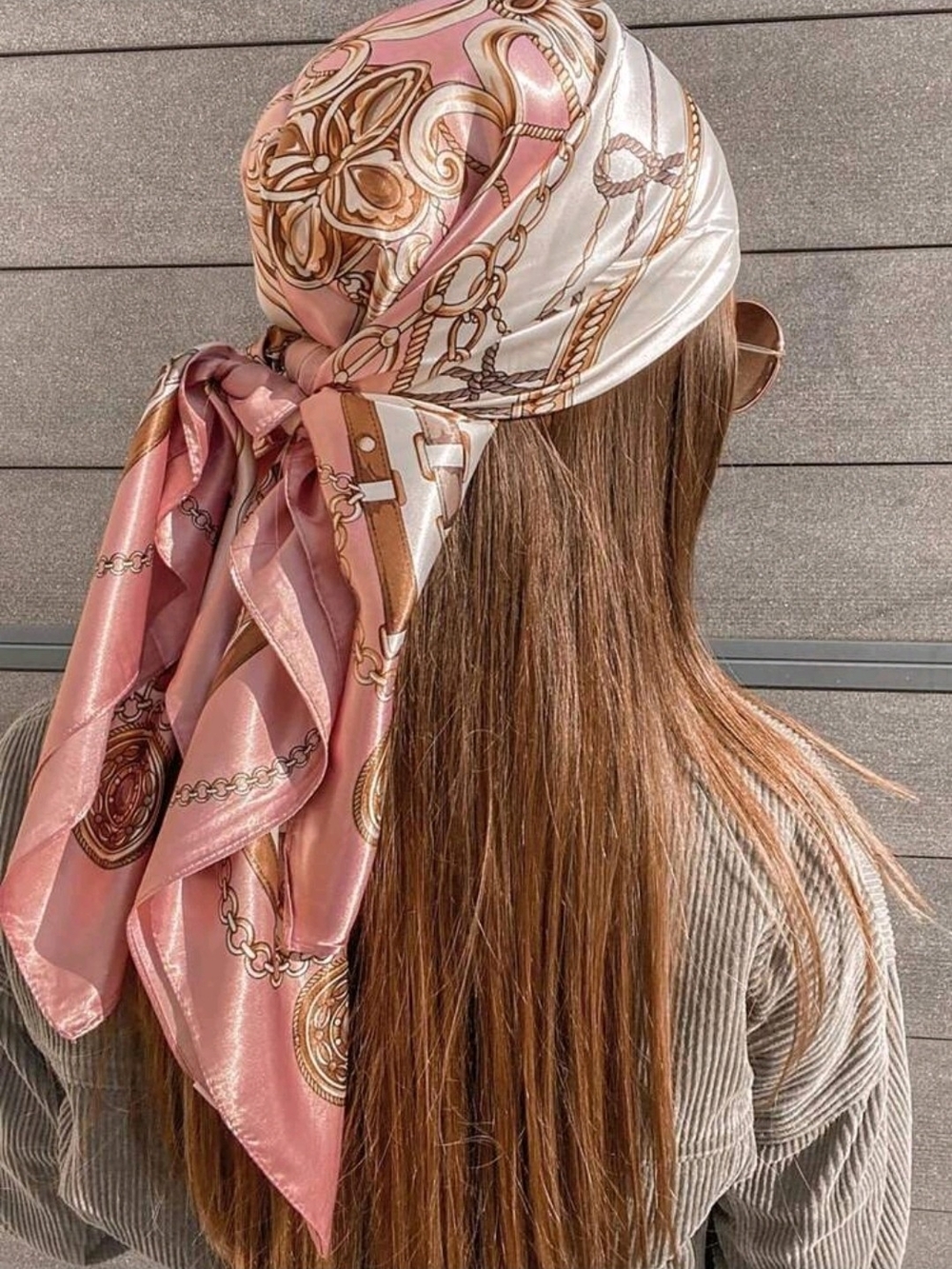 SHEIN Pink & Cream Chain Print Satin Headscarf